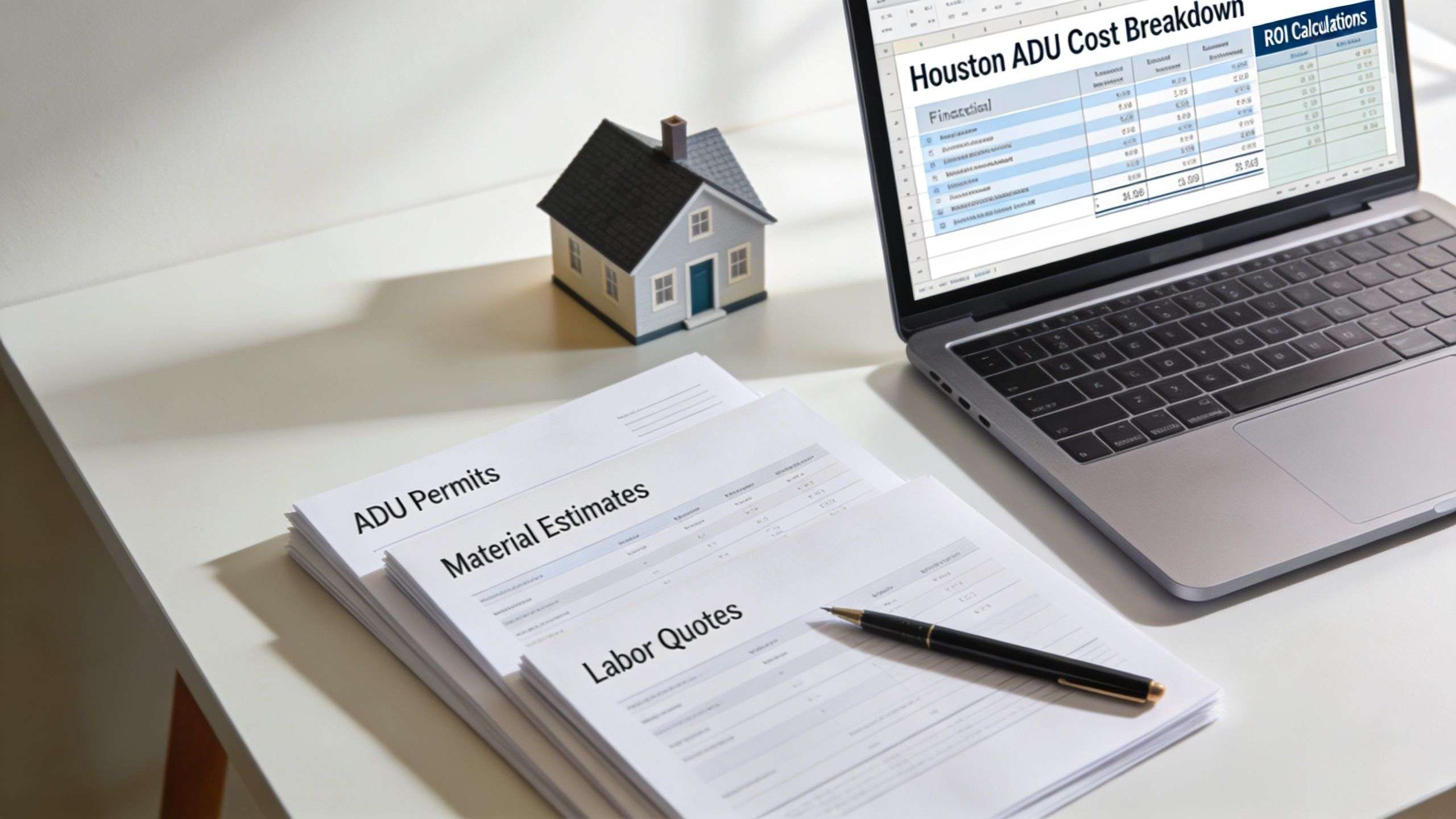 garage conversion to adu houston cost analysis Garage Conversion to ADU Houston: Your 2026 Guide The part most national articles miss is that a garage conversion to ADU Houston project is not just about layout and finishes. It’s about slab condition, drainage, flood exposure, humidity, HVAC sizing, and how clay soil behaves after heavy rain and long dry spells. Those issues decide whether the project feels solid for years or turns into a callback list. A laptop displaying an ADU cost breakdown with project paperwork on a desk with a model house.