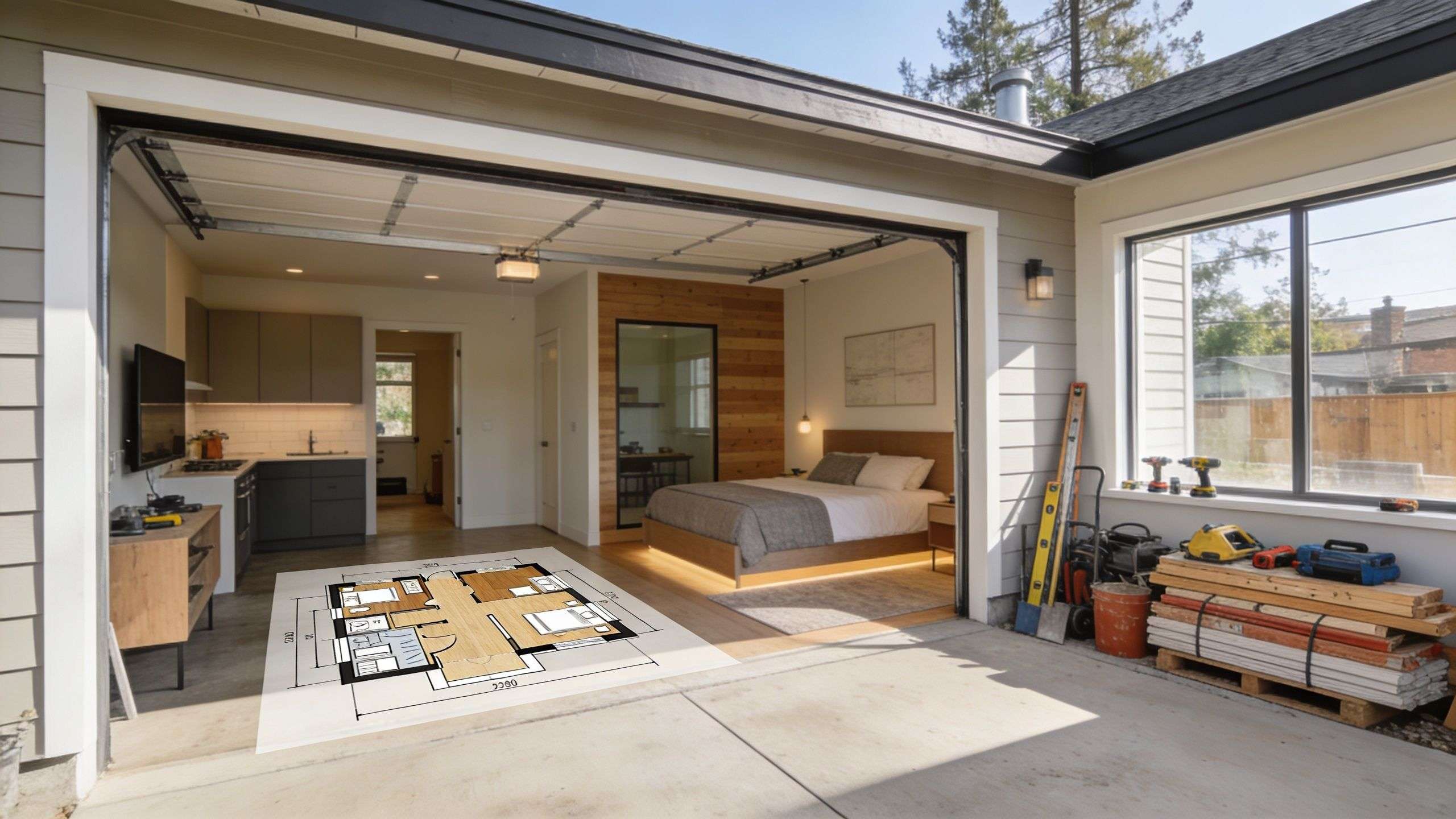 garage conversion to adu houston floor plan Garage Conversion to ADU Houston: Your 2026 Guide The part most national articles miss is that a garage conversion to ADU Houston project is not just about layout and finishes. It’s about slab condition, drainage, flood exposure, humidity, HVAC sizing, and how clay soil behaves after heavy rain and long dry spells. Those issues decide whether the project feels solid for years or turns into a callback list. A renovated garage conversion transformed into a cozy living space with a floor plan overlaying the concrete floor.