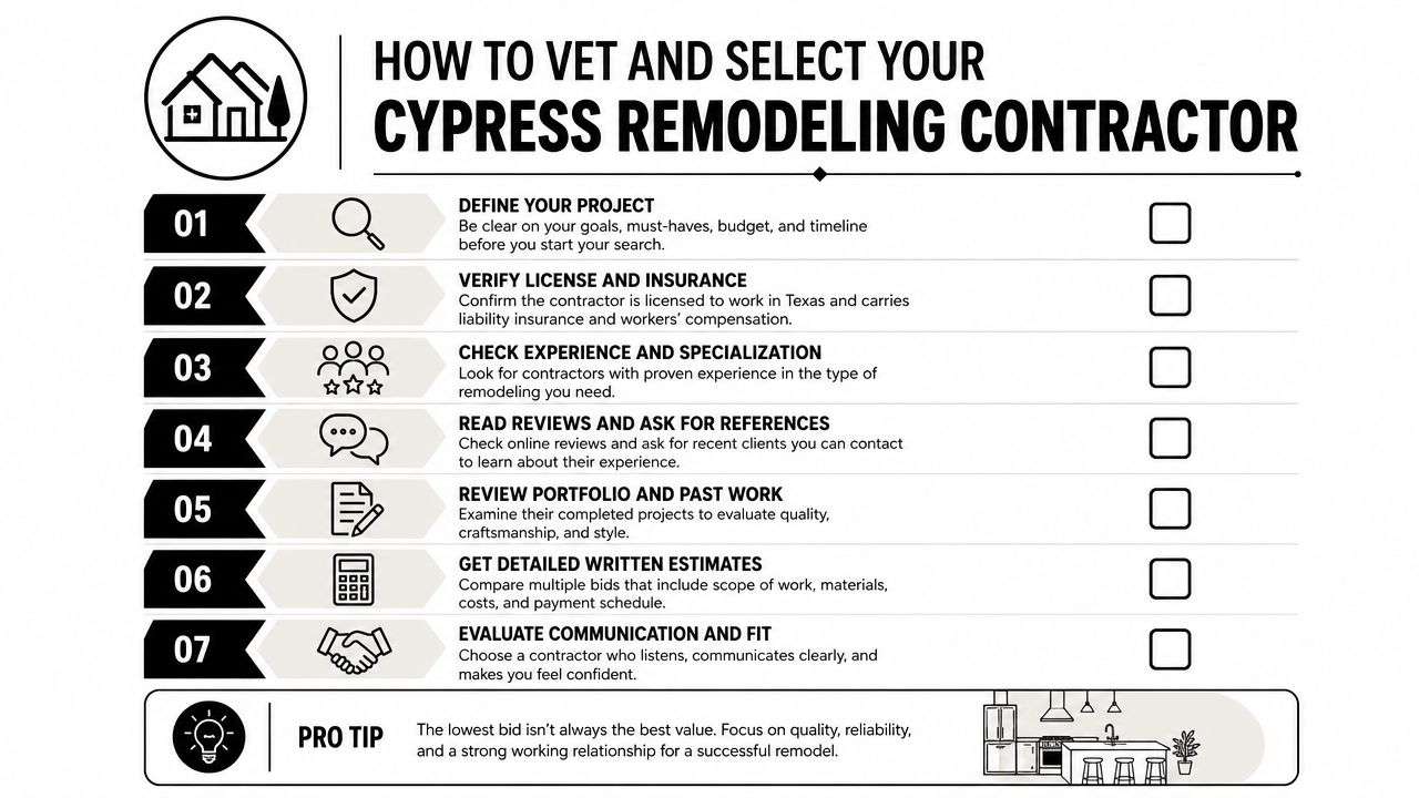 image 4 Bathroom Remodeling in Cypress TX: Cost & Process Guide 2026 The best bathroom remodeling in Cypress TX usually gets three things right at the same time: How to Vet and Select Your Cypress Remodeling Contractor