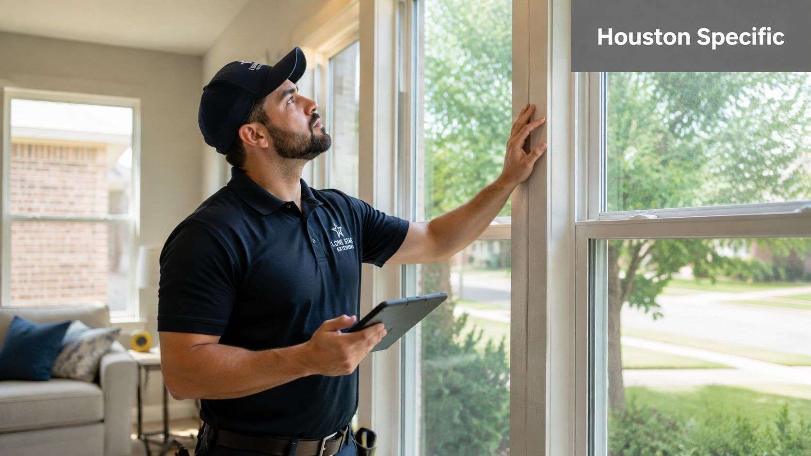 window replacement houston tx window inspection Window Replacement Houston TX: Costs, Codes, and Contractor You're probably looking at a few foggy panes, a draft that shows up every afternoon, or a window that rattles whenever the wind kicks up. In Houston, that's not a minor annoyance. Window replacement Houston TX is a climate decision, a code decision, and a durability decision, because this city asks more from a window than most markets ever will. A professional home inspector in a uniform checking window seals with a digital tablet in a house.